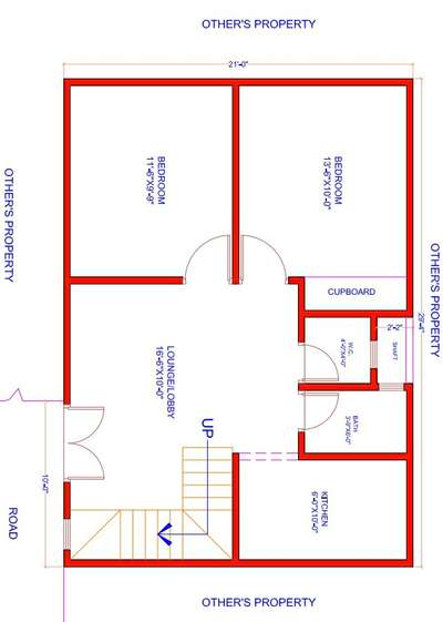 sketch plane of 21'-0"X24'-0".(2bhk)