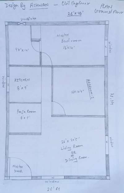 This House Plan is 26'X46' ft contect for many design #training  #LivingRoomTable  #FloorPlans  #valueformoney   #GroundFloor   #46X26  #2bhk  #2BHKPlans