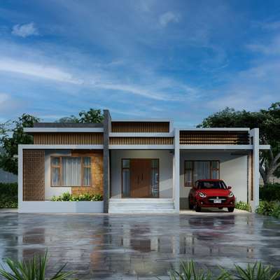 Exterior Design Residence @ Kannur #exteriordesigns #ElevationDesign #3d #rendering #exteriors #HouseDesigns #SmallHouse #SingleFloorHouse #3dview