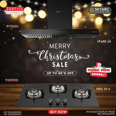 Christmas Sale Still Continues..
#hobandchimney #keralainterior #hob #chimney #stove #kitchenappliances #hud #carysil