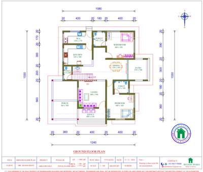 15. 50 Cent വസ്തുവിൽ 2824 sqft വിസ്ത്രിതിയിൽ Carporch ഉൾപ്പെടെ 4BHK ൽ വടക്ക് ദർശനമുള്ള വീടിൻ്റെ പ്ലാൻ.