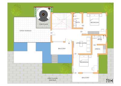 #2300sqft #3BHK #trendingdesign #architecturedesigns #koiponddesign #Northfacing #baywindow #fireplace #patioarea #modernhome #moderndesign #floorplan