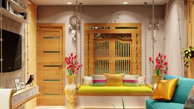 living room design door and window and sofa furniture work