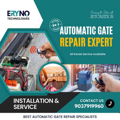 “Automatic Gate Repair Experts in Kerala 🔧 Reliable installation, quick service & 24/7 support for all types of gate automation systems. Trust Eryno Technologies for smooth, secure and hassle-free operation. 📍 Serving all over Kerala