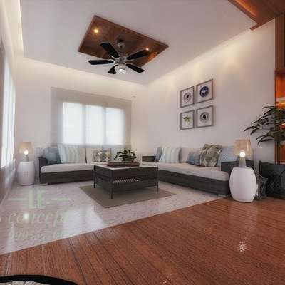 living Interior design white and wooden combo...