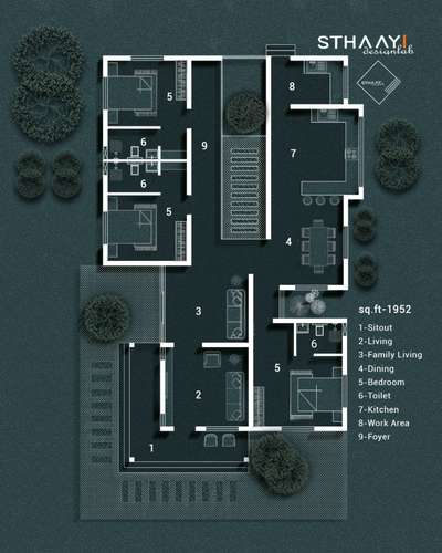 Beautiful Kerala Home Plan 🏡 3BHK | SINGLE STORY |
Area : GF - 1952 sq.ft
Design: @sthaayi_design_lab 

Ground Floor 
● Sitout 
● Living 
● Family Living 
● Dining 
● Foyer
● 1Master Bedroom attached with Dressing 
● 2nd Bedroom attached with Dressing 
● 3rd Bedroom attached
● Courtyard 
● Kitchen 
● Work area 
.
.
.
#sthaayi_design_lab #sthaayi 
#floorplan | #architecture | #architecturaldesign | #housedesign | #buildingdesign | #designhouse | #designerhouse | #interiordesign | #construction | #newconstruction | #civilengineering | #realestate #kerala #budgethome #keralahomes #1952