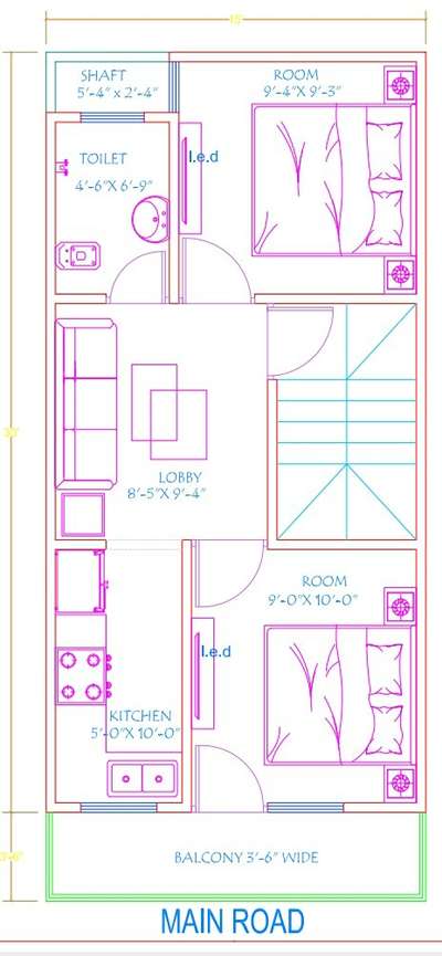 sketch plan of 15'-0"x30'-0"
2 bhk