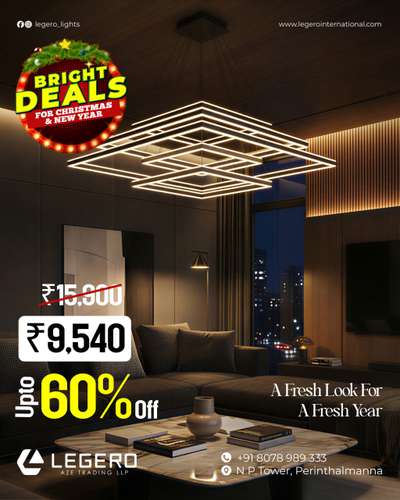 This season, let your space glow a little brighter ✨

Our festive deals are here to turn everyday interiors into celebration-ready statements.
From elegant chandeliers to mood-defining lights, enjoy premium designs at irresistible prices.
Up to 60% off — because a shining season deserves lighting that truly stands out. ✨

 Visit Legero and bring home the glow that makes celebrations feel complete.

#LegeroLight#BrightDeals
#FestiveLighting