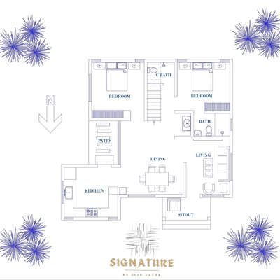 Ground floor specifications.

Sitout
Living
Dining
Open kitchen
2 bedrooms 
1 attached bathroom n 1 common bathroom
Patio

First floor specifications 

1 attached bedroom 
Upper living

Total area 1050 + 450 = 1500 Sqft.