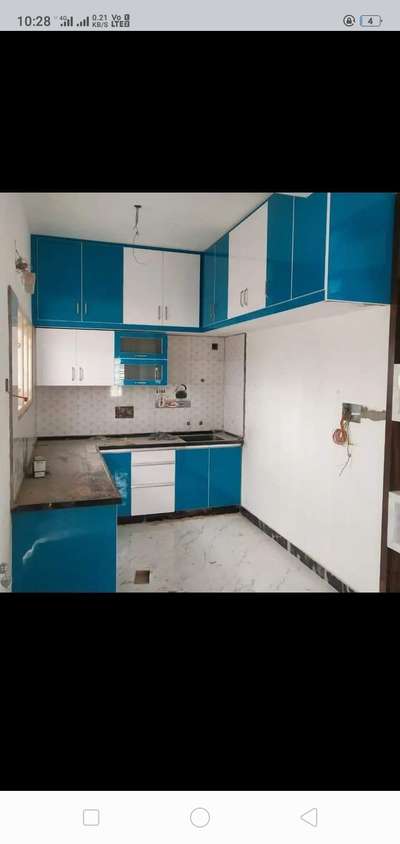 modular kitchen white and blue finish