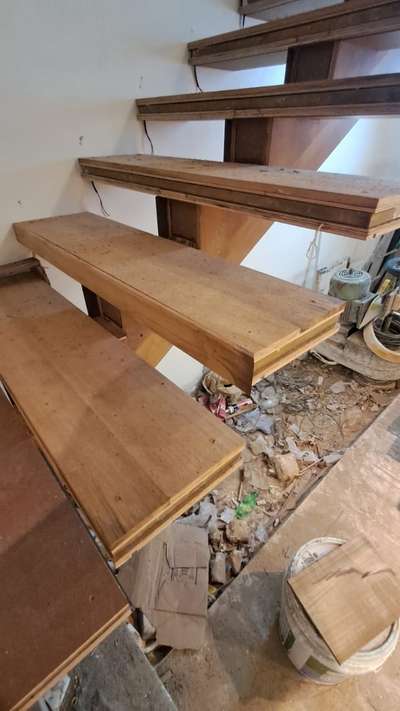 GI Metal Frame works staircase Finished with Teak Wood Based with plywood
