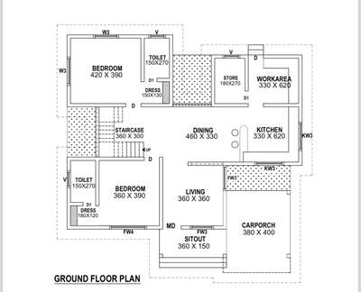 Plan design / sqft per 1₹/ 2bhk GF plan