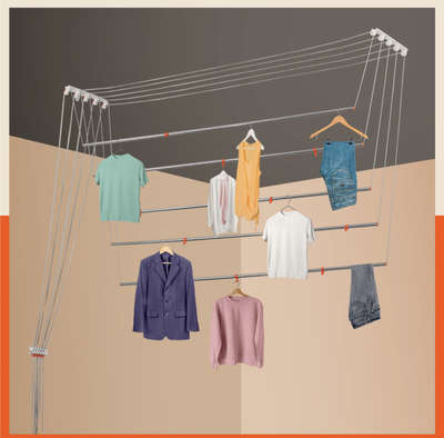 Ceiling Cloth Drying Hangers 6 pipes set By ATM Enterprises, Looking for cloth hangers to dry your clothes during rain or running out of space, presents balcony cloth hanger for drying your wet clothes. It is essential to select a hanger for clothes hanging smartly which can help you save space.

The perfect clothes hanger for drying in balcony and can be used inside the house as well during the rainy season. They can help maintain the original shape and silhouette of your clothing and reduce wrinkles and creases caused by folds and crumples. Due to its incredible features, this cloth hanger for drying shall be an ideal choice for your household. This steel hanger is pretty durable and sturdy as compared to plastic hangers. These stainless steel hangers for clothes are sturdy yet a budget-friendly option for organizing your closet as compared to a plastic hanger for clothes. This hanger for clothes hanging will ensure that the hangers remain rust-free and you can relax after putting out your clothes to dry on this clothes hanger with clothes