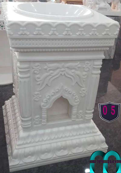 Carved White Marble Tulsi Pot