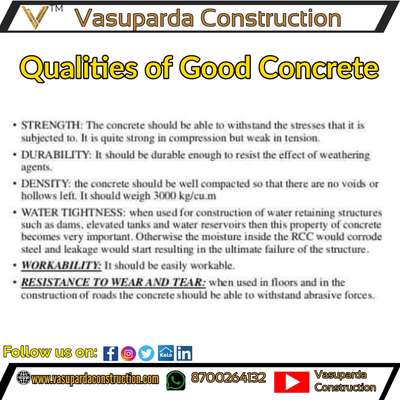 Qualities of Good Concrete

Follow 👇
@vasupardaconstruction

̊̊̊✔️ Follow 
📌 Save
📱📲 Share
 ⌨️Comment 
❤️ Like
------------
#koloapp #kolopost  #koloofficial  #koloviral  #koloamaterials  #kolodelhi  #koloindia  #kolofolowers #houseowner #HouseDesigns  #civilpracticalknowledge #civilengineering #civilconstruction  #construction #engineer #architect #interiordesign #civilengineer #constructionequipment #civilengineerskill  #civil  #engineerlife #aqutoria #constructioncompany #constructionwork  #civilengineeringstudent  #vasupardaconstruction #InteriorDesigner #LUXURY_INTERIOR #HouseDesigns #houseowner #artitect 2dplans #exterior_Work #exteriorart #exterior3D #autocad #autocadplan #frontElevation #frontelevationdesign