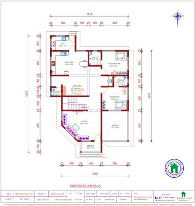 10.2 cent വസ്തുവിൽ  4BHK , carporch ഉൾപ്പെടെ 2641 sqft വിസ്തീർണ്ണത്തിൽ വടക്ക് ദർശനമുള്ള വീടിൻ്റെ പ്ലാൻ.