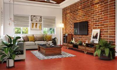 Mix traditional and contemporary elements to get this look. Bring back the old-world glam with red oxide flooring, brick wall, and wooden furniture. Use modern lights, sofas, and patterned rugs to balance the combo. #interior  #decor  #ideas  #home  #interiordesign  #indian  #colourful #decorshopping