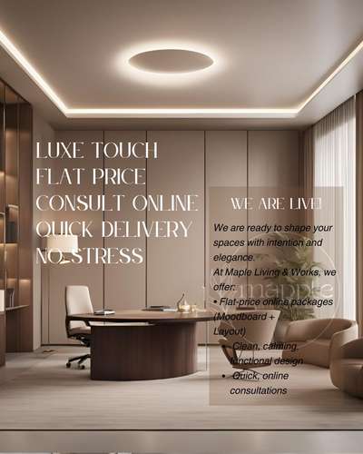 We are ready to shape your spaces with intention and elegance.
At Maple Living & Works, we offer: 
• Flat-price online packages
(Moodboard + Layout)
Clean, calming, functional design
• Quick, online consultations

#officedesign #officeinteriors #budget #HomeDecor #gurgaondesigner #gurgaon #delhincr #Delhihome #guwahati ##guwahatirarchitect #commercial_construction_services #commercialdesign #Residentialprojects #residentialdesign #residentialdesigner #assam #guwahati