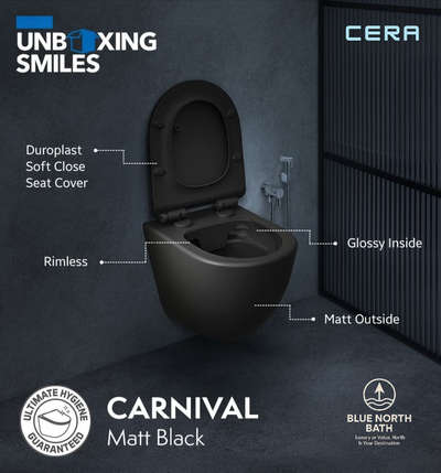 "സ്റ്റൈലിന് കരുത്തേകാൻ ✨
CERA Carnival Matt Black Closet
👉 Matt Outside – Glossy Inside
👉 Soft Close Duroplast Seat Cover
👉 Rimless Technology for Ultimate Hygiene

നിങ്ങളുടെ ബാത്ത്‌റൂമിന്‌ ഒരു പ്രീമിയം അപ്‌ഗ്രേഡ് 🖤
Blue North Bath – Luxury or Value, North is Your Destination."
#homedecor

#interiordesign

#wallhung

#ceramics

#bathroomdesign

#keralahomestyle