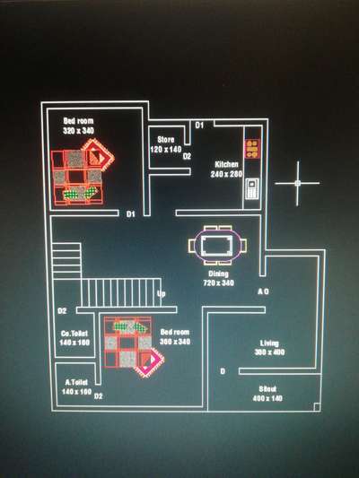 New drawing 980sqft
2bed 1 attached bath
Living Dining kitchen store sitout and stair