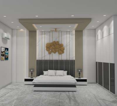 Guest BedRoom
Size:-  (18'*11')
 #InteriorDesigner #guestbedroom #FalseCeiling #WALL_PANELLING #BedroomCeilingDesign