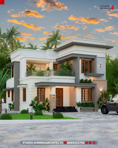 🌅 Sleek. Serene. Sophisticated.
This modern architectural gem is designed for those who crave elegance with an edge! 🏡✨ The clean lines, flat roof, and layered textures define a contemporary minimalist style, while natural elements like stone cladding and lush landscaping bring a refreshing organic balance 🌿🪨

The thoughtful use of light-toned walls, accent lighting, and expansive balconies makes this home a perfect blend of simplicity and luxury — ideal for tropical living with a modern twist! 🌴☀️

📍Designed by: Shining Architects

🔹Style: Contemporary Minimalist Villa
🔹Key Features: Flat rooflines, stone-textured façade, open terrace garden, large openings for natural light, and bold color contrasts.

#ContemporaryDesign #ModernElevation #MinimalistVilla #KeralaModernHomes #FlatRoofDesign #TropicalModernism #ArchitecturalElegance #HomeDesignInspo #LuxuryLifestyle #NaturalTextures #3DHomeDesign #ShiningArchitects #KoloArchitecture #FrontElevationDesign #ModernTro