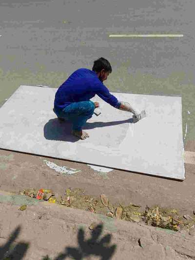 Enamel paint work on wooden board, chawk mitti apply