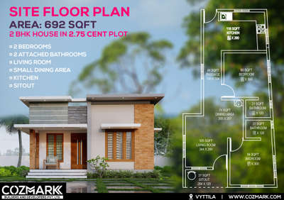 Upcoming Project @VYTTILA 
692 SQFT 2 BHK House in 2.75 cent plot

2 Bedroom
2 Attached Bathroom
Living Room
Small Dining Area
Kitchen
Sitout
#smallfloorplan #simpleplan #floorplan #Smallarea #3cent #2bhkproject #smallplan #IndianArchitecture #IndianArchitectureModern #IndianArchitectureInterior #IndianArchitectureHouse #HouseElevationDesign #IndianHouseExteriorDesign #Design #Homesexterior #IndianArchitecture