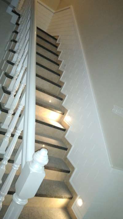 teakwood staircase pu pearl white finishing