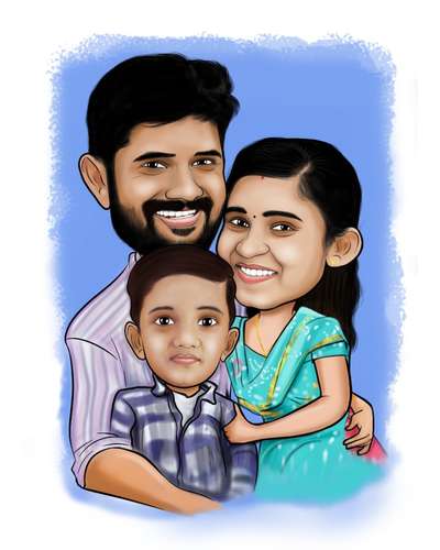 Family Caricature for Photo framed wall
