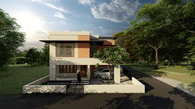 proposed 4 bedroom residence at Mannanthala Trivandrum. Status: under construction. 
 #render3d3d #Residencedesign #ContemporaryHouse #ElevationDesign  #trivandrumarchitects