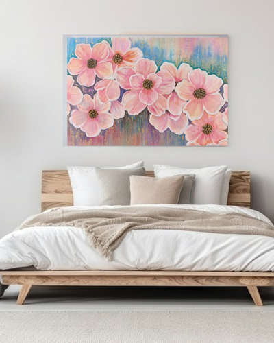 Elevate your home decor with our exquisite Embossed Flower on canvas. 
contact us to buy.