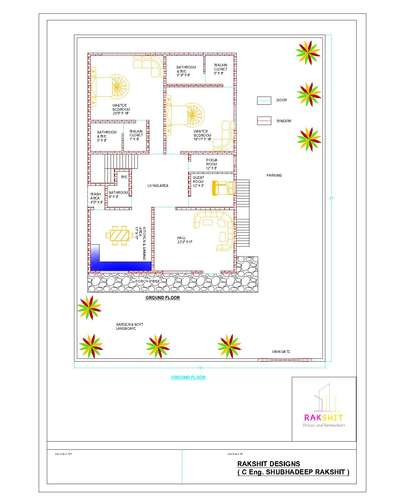 2D plan layout 2400 sqft  ground floor with soft landscape