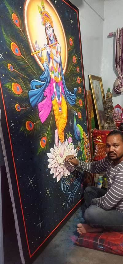 #krishna painting (made on canvas, size 6×8 feet)  from Bhakri Maulas, Rajasthan