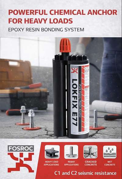 Fosroc Lokfix E77 is a high-performance, two-component pure epoxy resin anchoring system designed for heavy-duty structural fixings. It is primarily used to anchor reinforcement bars (rebar), bolts, and threaded rods into concrete and masonry substrates
 #Fosroc  #anchoring  #constructionchemicals  #WaterProofings