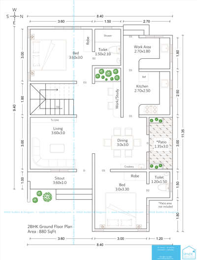 Floor Plan of 880 SqFt 2BHK
Call 8891145587