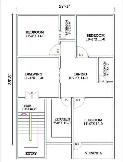 27'x38' House layout plan