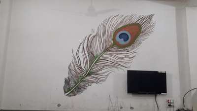 This  beautiful  #peacock  #feather  #painting drawn on wall using by acrylic colours on a wall, it's completely handmade