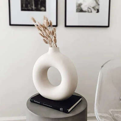 White Ceramic Vase Decor,Donut Vase,Round Matte Pampas Flower Vases, Minimalism Style  (White)#interiorstyling #plantlovers #cozyvibes #homedecor #urbanjungle #homeplant #community #himeinterior #happiness blooms #lovewhereyoulive #inspiredbynature ##decorinspo ##interiorstyling #ceramicpot