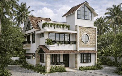 #Northparavur #40LakhHouse #3BHK #1500sqft #4centPlot  #tropicaldesign #doublestorey #BalconyIdeas #baywindow #architecturedesigns #HouseConstruction #courtyard  #tropicalhouse #KeralaStyleHouse #keralaarchitectures #GlassDoors #LandscapeIdeas