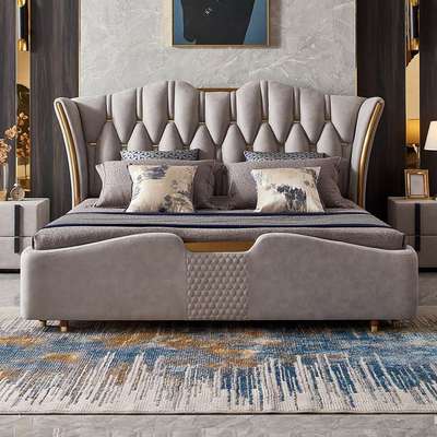 Upholstered Tufted King Bed with Wingback Headboard