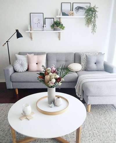 Create this light and warm space with shades of white and soft gray. Use coffee table, vases, rugs in white shade. Design your shelf in rows and add a little bit of nature to the inside of the home with some plants.
#interior #decor #ideas #home #interiordesign #indian #colourful  #decorshopping