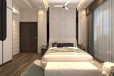 Bedroom (14'-0"*12'-0")
#InteriorDesigner #BedroomDesigns #FalseCeiling #WoodenFlooring #WALL_PANELLING