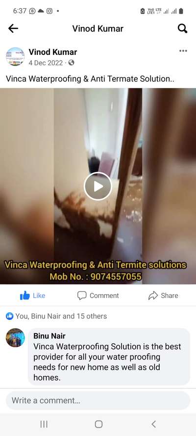 #Vinca Waterproofing & Anti Termate Solution.. Feed back from one of Coustmer.. #