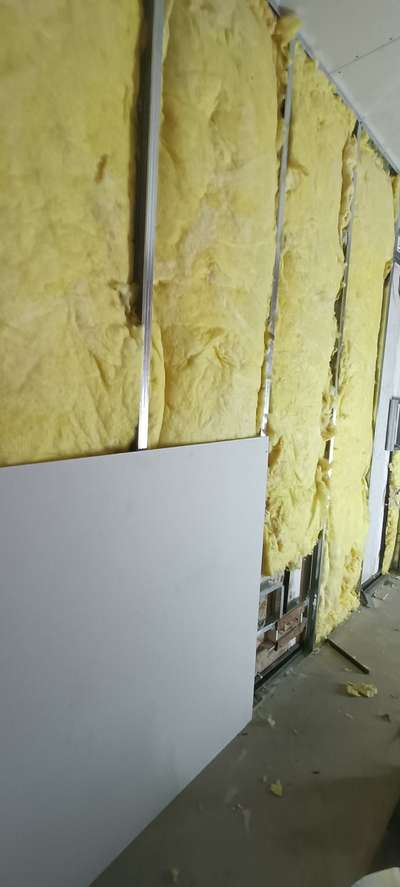 #doublelayer Gypsum board with 50 mm  #glasswool,  partition channel, 3 mm rubber vinyls and  pet panel