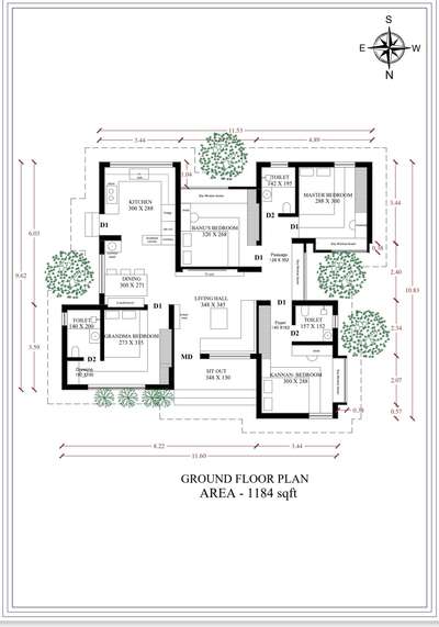 4bhk Residencial building at 1200 sqft. In a small plot. budget home. #FloorPlans  #keralahomeplans  #buildingplans  #kerala_architecture