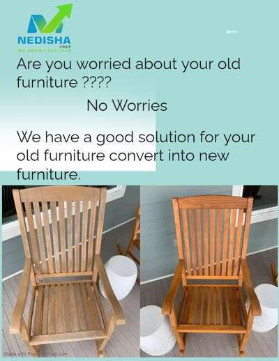 Now no worry for old to new wooden furniture 

we have eco friendly solution 

easy to apply. easy to use. more duriable.. Smell free. Available in different color. match with your furniture for interior and exterior 

#InteriorDesigner #furnituremanufacturer #architecture #furniture #homedecor #Architect #Contractor #woodoil #solidwoodfurniture #nedishagroupindia 

For more details can contact on 7836061991
