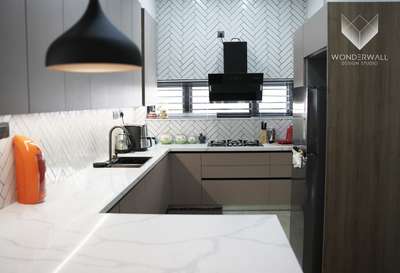 modular kitchen#kitchen interior #wonderwall design studio #herringbone wall tile style #golaprofile