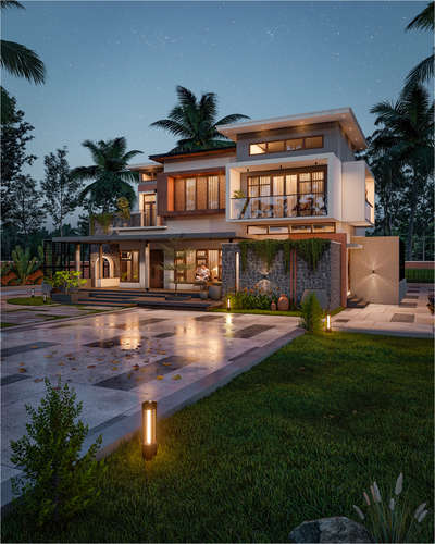 Client: Vaishak
Location: Kayamkulam
Building Area: 2600 sq.ft
Design Style: Kerala Contemporary
        •      Full 3D exterior
	•	Front, side & aerial view
	•	Landscaping 
	•	Day + night renders
	•	3–4 revisions
