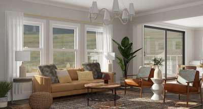 Create this comfortable living room with white see through curtains ,large windows that let in natural light and a coffee table big enough to be reached from all seats.Add some eclectic style pulls fur pillows and a leather sofa for a classy look.#interior #decor #ideas #home #interiordesign #indian #colourful#decorshopping